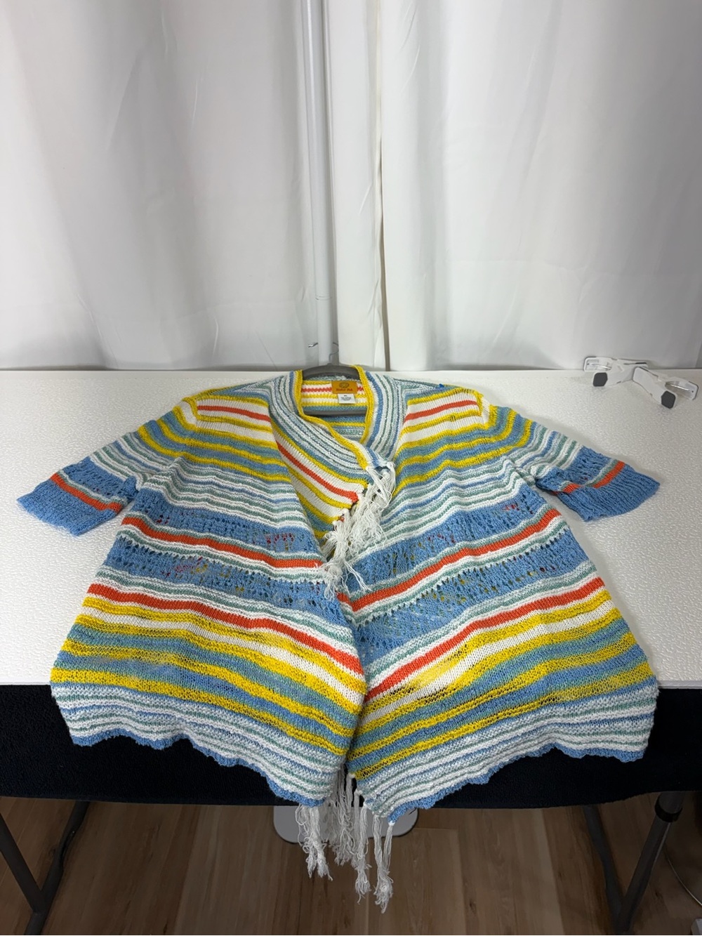 Ruby Rd. Multicolor Striped Fringe Open-Front Cardigan - Blue/Yellow/Red 3775 - Picture 3 of 10